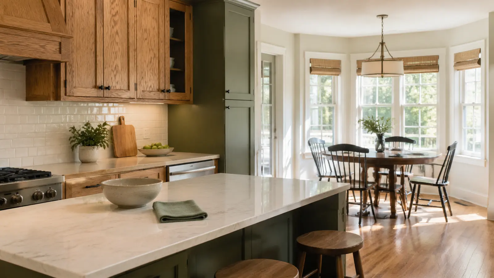 Tidy kitchen and breakfast area maintained for recurring house cleaning